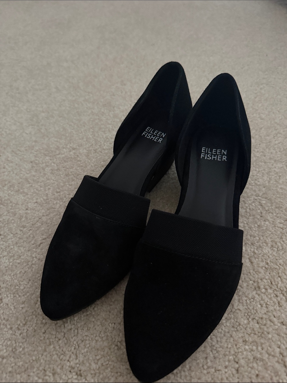 Eileen Fisher Black Suede Pointed D'Orsay Flats Size 5.5